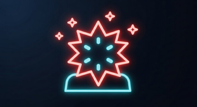 A vibrant neon illustration showcases a person experiencing a creative explosion, symbolizing innovation, inspiration, and the birth of brilliant ideas and insights