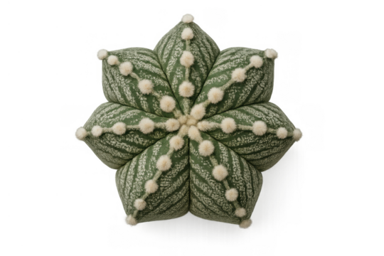 Astrophytum myriostigma cactus showing star shape from top view, succulent plant with fuzzy dots on transparent background