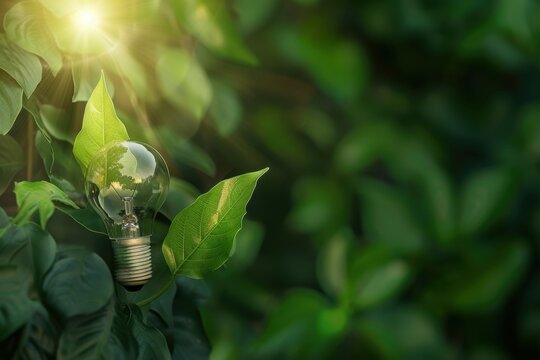 Green Energy Concept: Light Bulb in Greenery