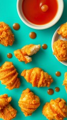 Neatly arranged Japanese tempura-style fried chicken bites with crispy golden coating
