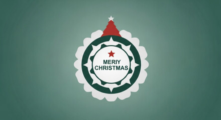 A decorative christmas badge with a stylized tree and the words merry christmas in the center, perfect for holiday greetings and festive designs
