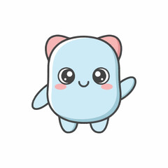 Cute Blue Cartoon Character Waving Hello Adorable Illustration.
