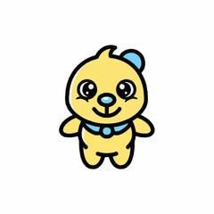 Cute Yellow Teddy Bear Character with Blue Collar.