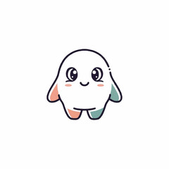 Adorable Cartoon Ghost with Big Eyes and Rosy Cheeks.