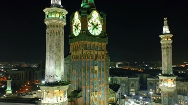 Stunning Night View of the Makkah Royal Clock Tower Complex.