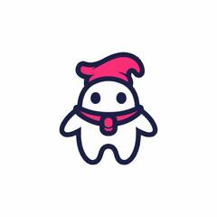 Cute Cartoon Character with Pink Hat and Scarf Minimalist Design.