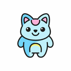 Adorable smiling blue cartoon cat character icon.