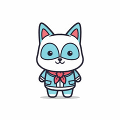 Cute Cartoon Cat Character Wearing a Blue Suit and Red Scarf.