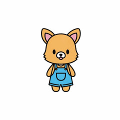 Cute Cartoon Fox Character Wearing Blue Overalls Standing Upright Adorable Illustration.