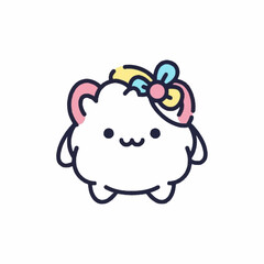 Adorable kawaii cartoon character with a colorful bow on its head.