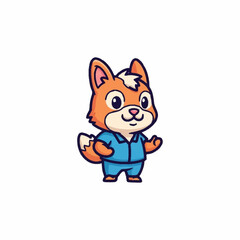 Cute cartoon fox character wearing blue pajamas and waving.
