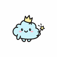 Cute cartoon cloud character wearing a crown and holding a magic wand.