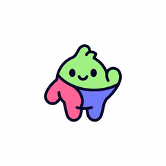 Cute Cartoon Character with Green Head and Colorful Body.
