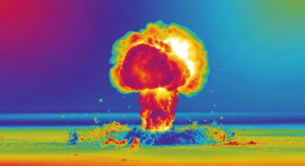 Nuclear Explosion Mushroom Cloud in Vibrant Rainbow Colors.
