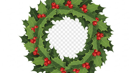 Festive holly wreath with vibrant red berries, perfect for adding a touch of holiday cheer to your designs, isolated on