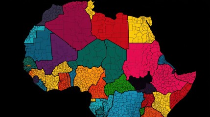 Fototapeta premium Colorful Geometric Map of Africa Illustrating Different Regions and Borders with Vibrant Shades for Visual Representation and Educational Purposes