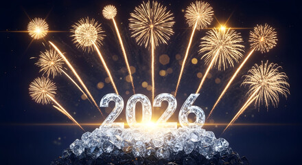 Luxury 2026 celebration with crystal diamond base and golden fireworks. Perfect for upscale event branding luxury product marketing party invitations and New Year promotions 33166329 1