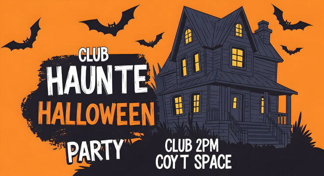 Haunted house Halloween party poster with bats and copy space. Great for club promotions event marketing seasonal ads and social media posts 13410860 1
