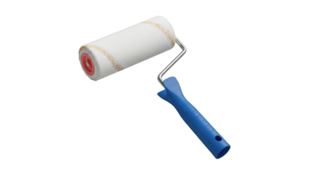 Paint roller with blue plastic handle isolated on white.