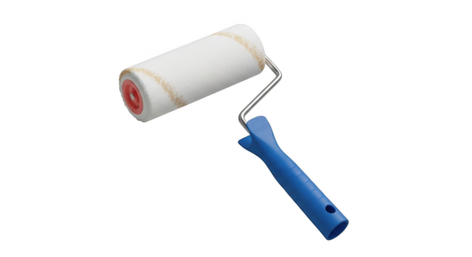 Paint roller with blue plastic handle isolated on white.