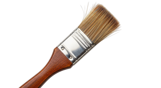 Paintbrush with wooden handle and natural bristles.