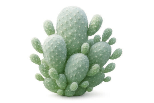 Prickly pear cactus opuntia plant having fuzzy glochids on pads, growing in desert, transparent background