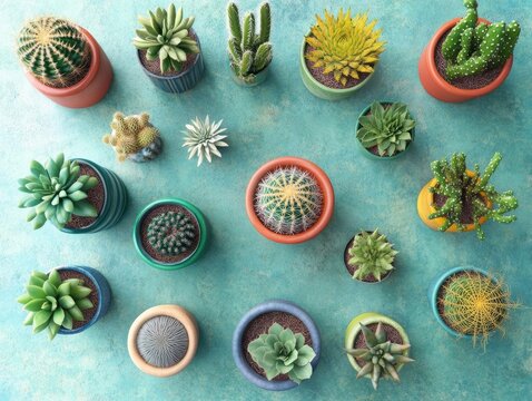 Succulent and Cactus Collection: A Colorful Display of Desert Plants - Powered by Adobe