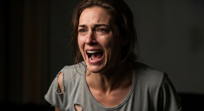 Terrified Woman Screaming in Fear and Horror.