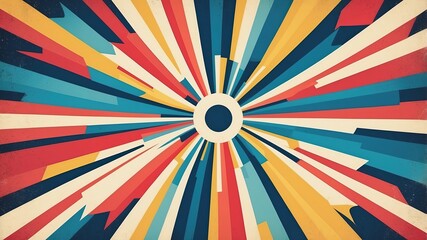 Fototapeta premium Retro Concentric Starburst Background. Dynamic Multi-Colored Radial Rays. Vintage 70s Style Comic Book Explosion Effect