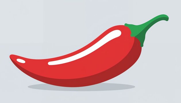 Illustration of red chili pepper in cartoon style with green stem.