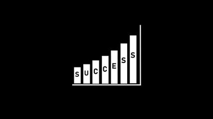 Animated Success Growth Chart. Business Progress Visualization. An animated bar chart that gradually increases, revealing the word Success step by step. Alpha channel on a transparent background.