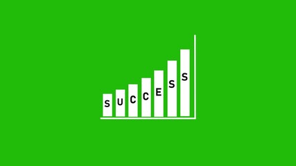 Animated Success Growth Chart. Business Progress Visualization. An animated bar chart that gradually increases, revealing the word Success step by step. Alpha channel on a transparent background.