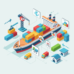 Obraz premium Isometric Global Logistics and Supply Chain Illustration.