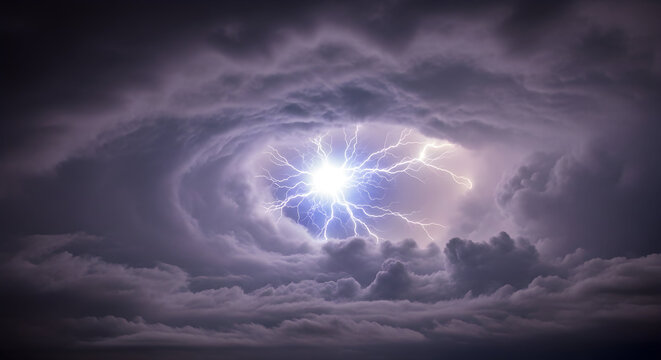 Dramatic view through dense storm clouds revealing a bright lightning core. Excellent for cinematic openers weather documentaries science explainers and visual effects backgrounds 76916080 1