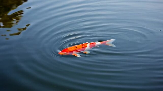 Orange and White Koi Fish Swimming in Serene Water with Ripples