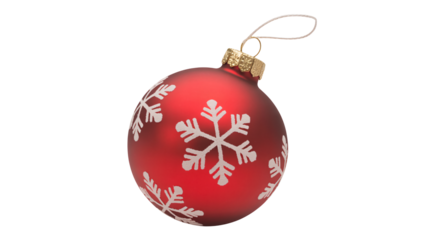 Festive red Christmas ornament with white snowflakes brings holiday cheer