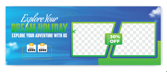 Travel holiday vacation social media post banner or square flyer design template
