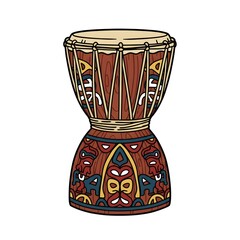 Traditional Indonesian Percussion Hand Drum with Ethnic Carving