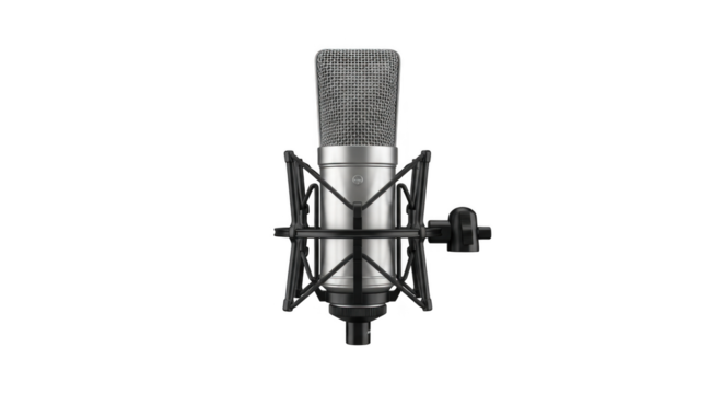 Professional Studio Condenser Microphone on White Background.