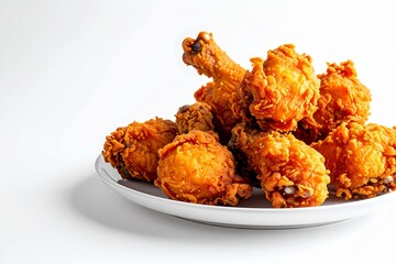 Fried Chicken Plate with Crispy Pieces Isolated on White Background