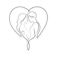Couple Love in Heart Shape One Line Drawing Minimalist Art