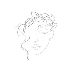 Woman Face With Flower Line Drawing Minimalist Art