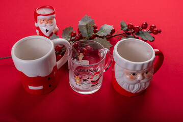 Festive christmas decor on vibrant red background