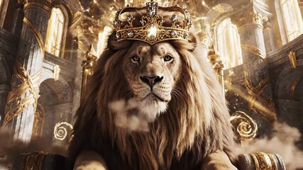 Majestic lion monarch on throne in opulent chamber illustration