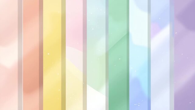 パステルの春色で縦バーをやさしく並べた軽やかな抽象壁面