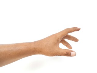 Asian man hand gesture holding something isolated on white background	