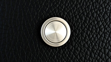 Black leather texture with an isolated metallic round button icon design