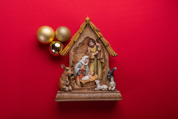 Festive christmas decor on vibrant red background