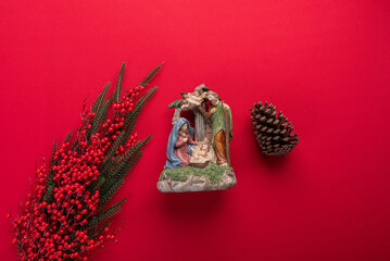 Festive christmas decor on vibrant red background
