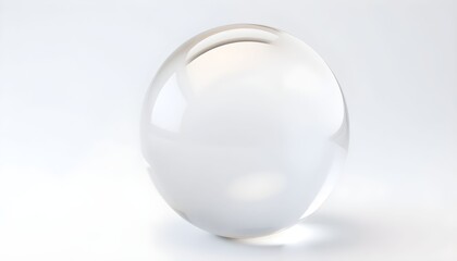 A clear, transparent glass orb resting on a plain white surface, reflecting light.